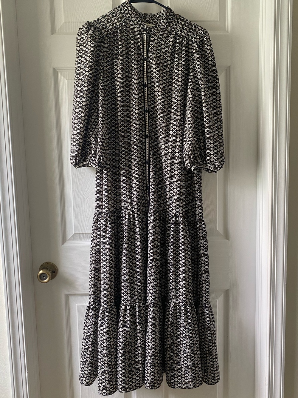 Max Studio Black & White Button-Front Tiered Maxi Dress